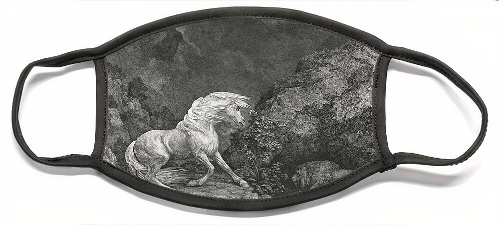 A Horse Frightened By A Lion 1777 George Stubbs British 1724 To 1806 Face Mask featuring the painting A Horse Frightened by a Lion 1777 George Stubbs British 1724 to 1806 by MotionAge Designs