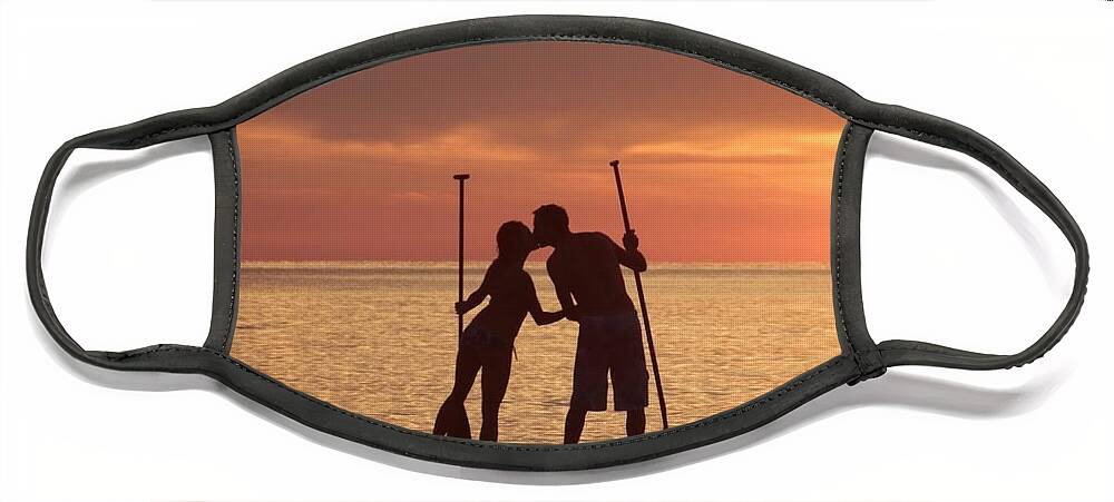 Horizontal Photo Face Mask featuring the photograph A Kiss at Sunset by Valerie Collins