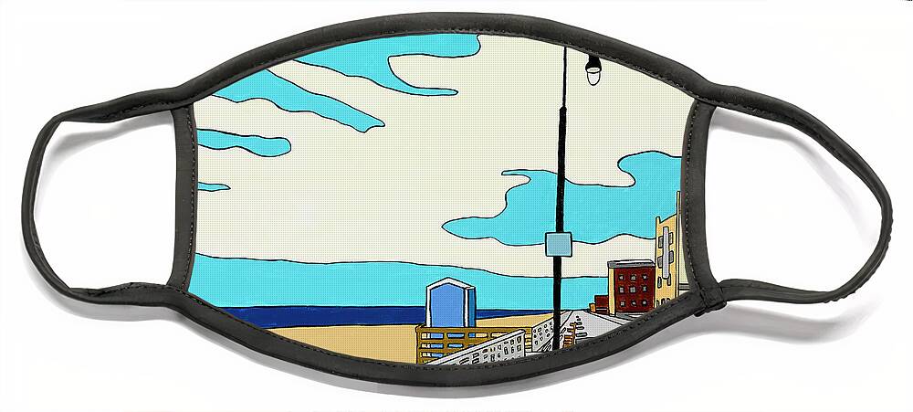 Long Beach Boardwalk Long Island Ocean Sand New York Beach Face Mask featuring the painting A Long Beach Morning by Mike Stanko