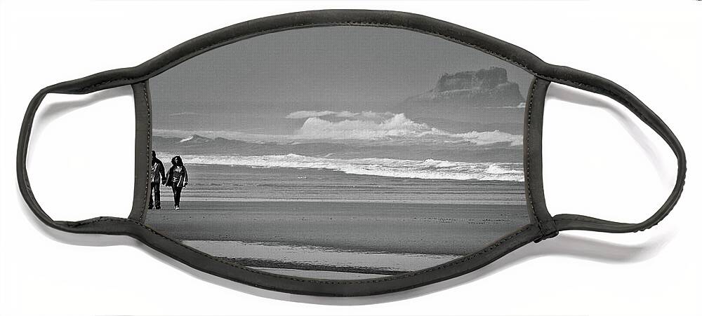 Waves Face Mask featuring the photograph A morning stroll on the beach by Loren Gilbert