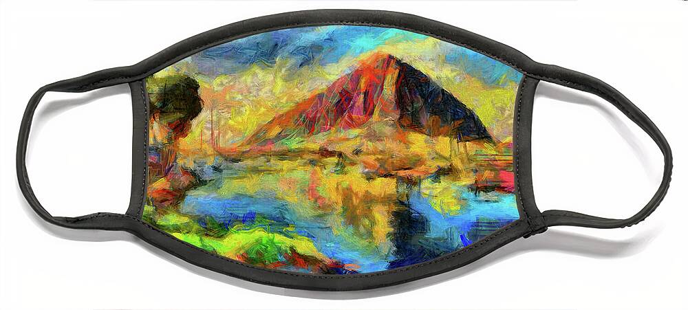 Morro Bay And A Marina Face Mask featuring the digital art A Morro Bay and a Marina by Caito Junqueira