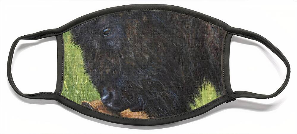 Bison Face Mask featuring the painting A Mother's Love by Kim Lockman