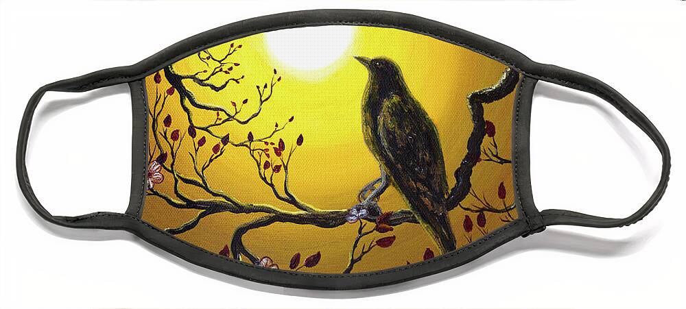Painting Face Mask featuring the painting A Raven Remembers Spring by Laura Iverson