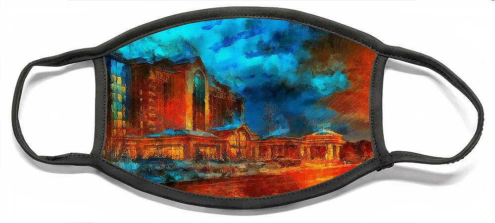 A Resort In Colorado Face Mask featuring the digital art A Resort in Colorado by Caito Junqueira
