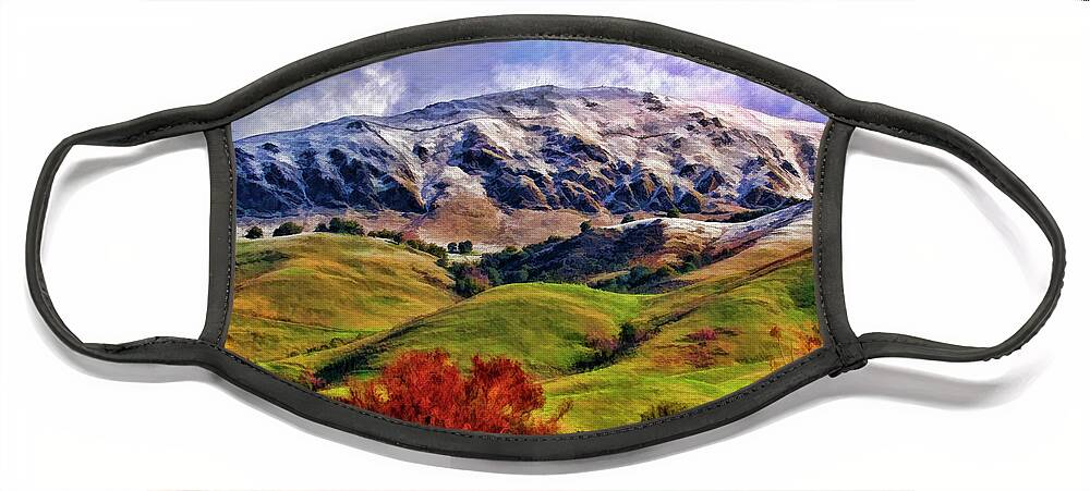 Mission Peak Face Mask featuring the photograph A Snowy Mission Peak Fremont Ca by Blake Richards