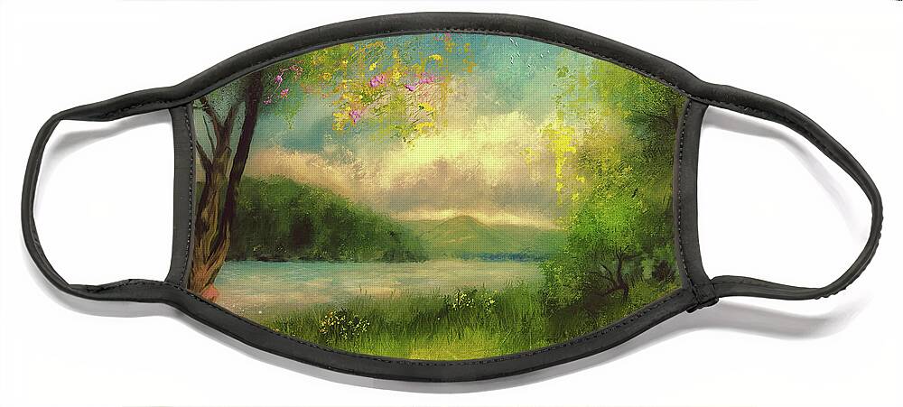 Spring Face Mask featuring the digital art A Soft Spring Day by Lois Bryan