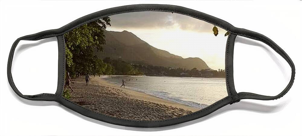 All Face Mask featuring the digital art A View of the Beach in Seychelles KN6 by Art Inspirity