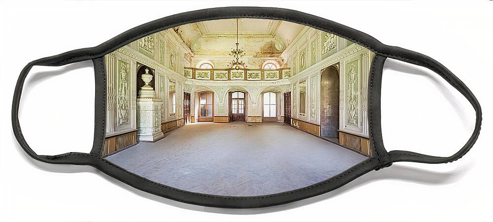 Abandoned Face Mask featuring the photograph Abandoned Green Ballroom by Roman Robroek