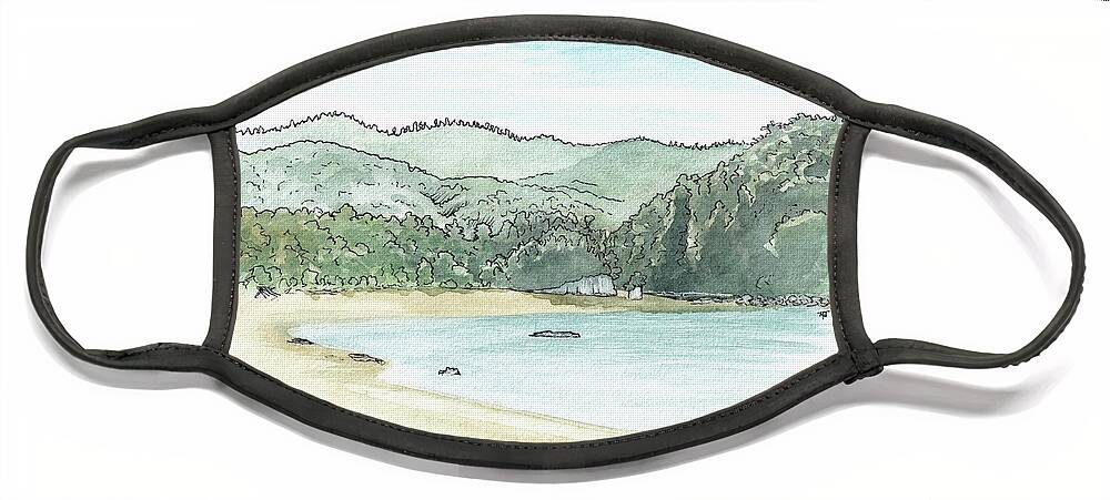New Zealand Face Mask featuring the painting Abel Tasman - Anchorage Bay by Tom Napper