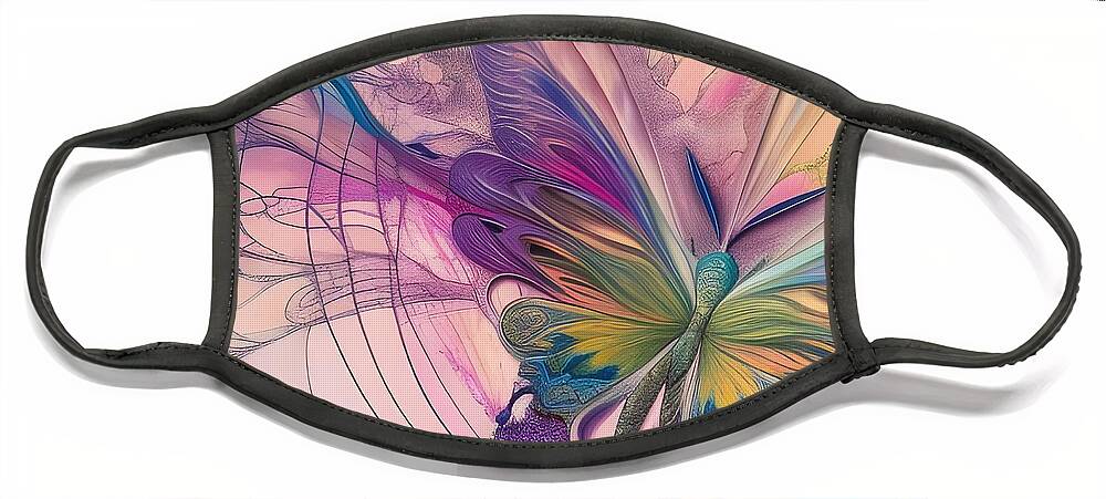 Digital Butterfly Abstract Pasteis Face Mask featuring the digital art Abstract Butterfly in Pastels by Beverly Read