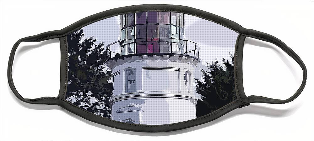 Cape-meares Face Mask featuring the digital art Abstract Cape Meares Lighthouse by Kirt Tisdale