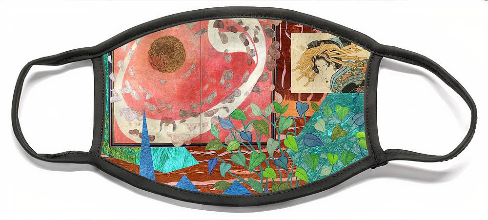 Asian Influence Face Mask featuring the mixed media Abstract Collage by Lorena Cassady