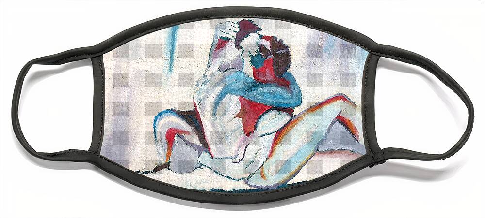 Abstract Face Mask featuring the painting Abstract Couple by Troy Caperton