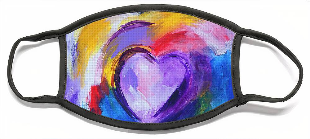 Heart Face Mask featuring the painting Abstract purple Heart painting by Stella Levi