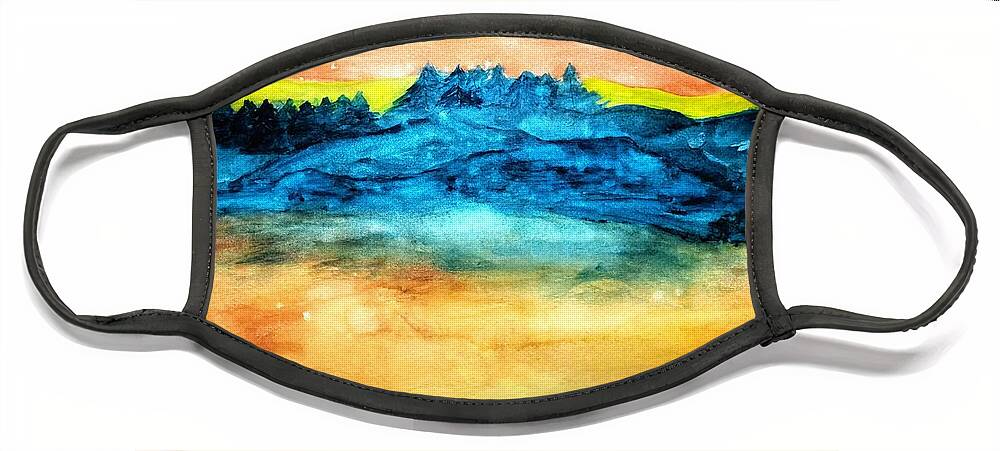 Mountain Face Mask featuring the painting Abstract Magical Mountain Sunset by Shady Lane Studios-Karen Howard