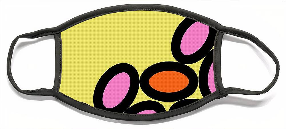 Abstract Face Mask featuring the digital art Abstract Ovals on Yellow by Donna Mibus