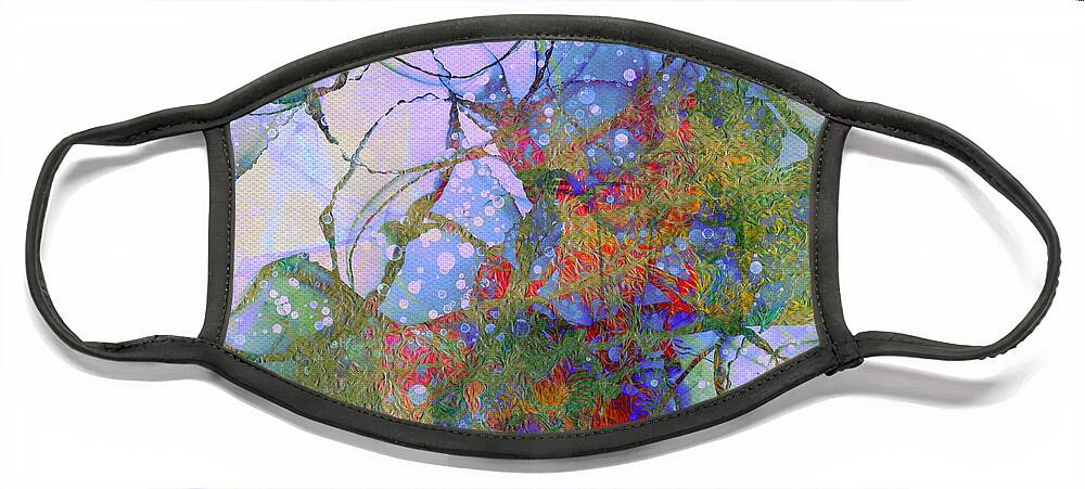 Abstract Face Mask featuring the painting Abstract Trees Under the Sea Red and Blue Sky by Itsonlythemoon