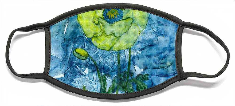 Poppy Face Mask featuring the painting Abstract Wild Green Poppy by Conni Schaftenaar