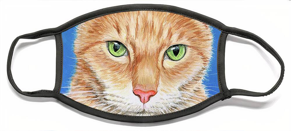 Cat Face Mask featuring the painting Ace the Buff Orange Tabby Cat by Rebecca Wang
