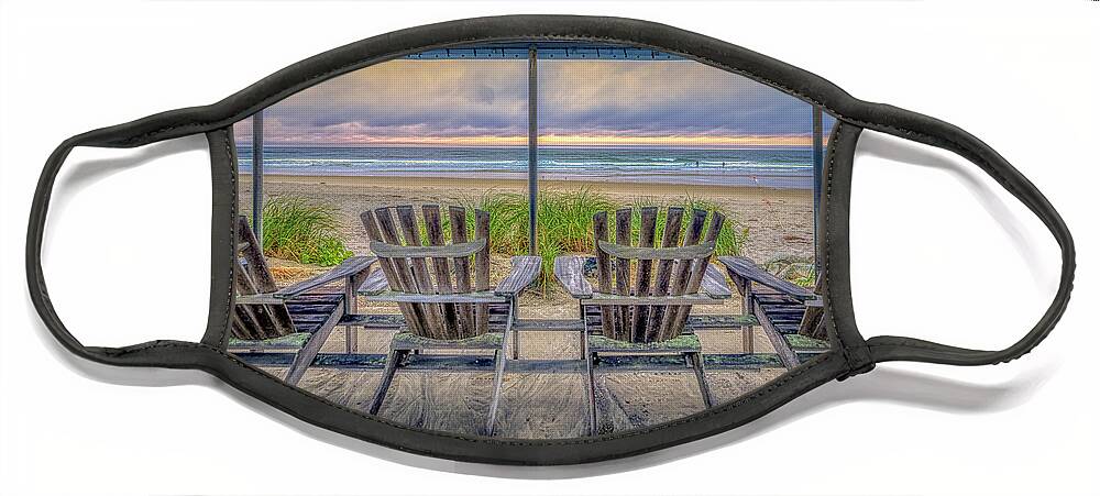 Ogunquit Beach Face Mask featuring the photograph Adirondack Chairs with a View by Penny Polakoff