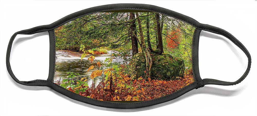 Fall Face Mask featuring the photograph Adirondacks Autumn at Bog River Falls 1 by Ron Long Ltd Photography