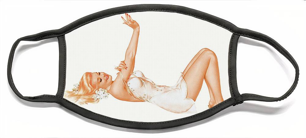 Admiration Face Mask featuring the painting Admiration by Alberto Vargas Vintage Pin-Up Girl Art by Rolando Burbon