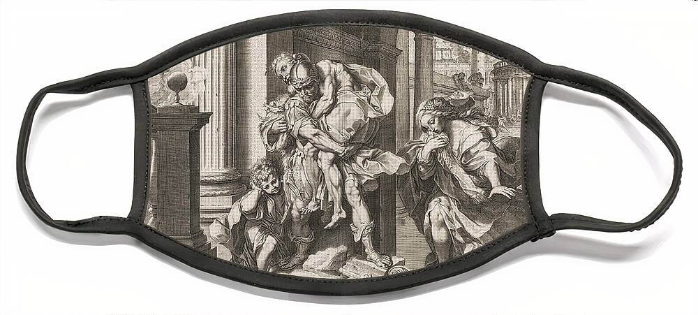 Background Face Mask featuring the painting Aeneas and His Family Fleeing Troy 1595 Agostino Carracci by MotionAge Designs