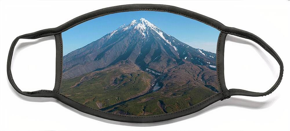 Volcano Face Mask featuring the photograph Aerial panorama of Koryaksky volcano by Mikhail Kokhanchikov