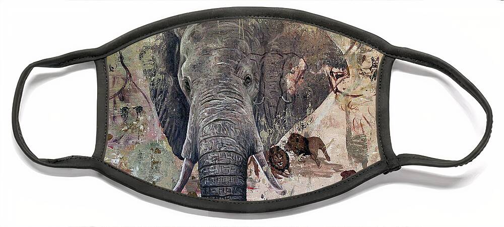  Face Mask featuring the painting African Bull by Ronnie Moyo