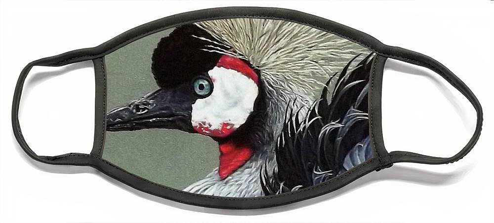 Bird Face Mask featuring the painting African Crowned Crane by Linda Becker