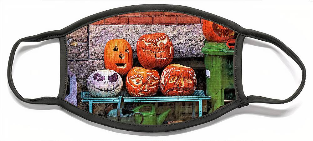 Carved Pumpkins Face Mask featuring the photograph After the party by Tatiana Travelways