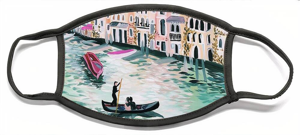 Landscape Venice Water Watercanal Boats Italy Italian Bright Airy Europe Wall Art European Boats Gondola Face Mask featuring the painting Afternoon in Venice by Meredith Palmer