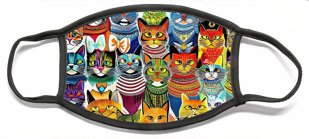 Abstract Face Mask featuring the digital art AI - Cats by Peggi Wolfe
