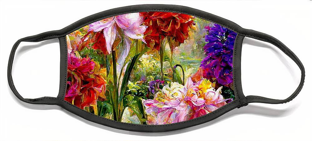 Abstract Face Mask featuring the digital art AI Dahlias Gladioli Lilies Roses Irises 1 by Peggi Wolfe