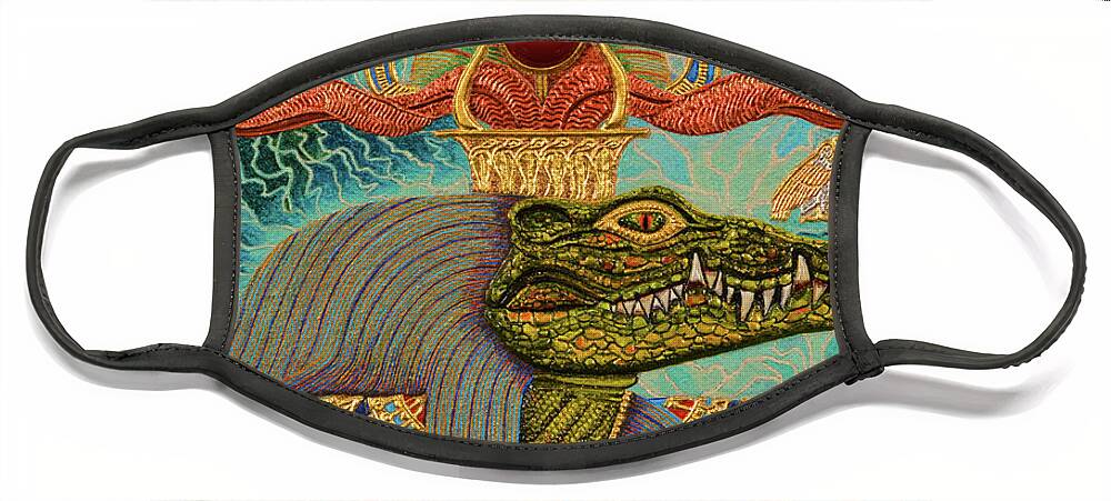 Ancient Face Mask featuring the mixed media Akem-Shield of Sobek-Ra Lord of Terror by Ptahmassu Nofra-Uaa
