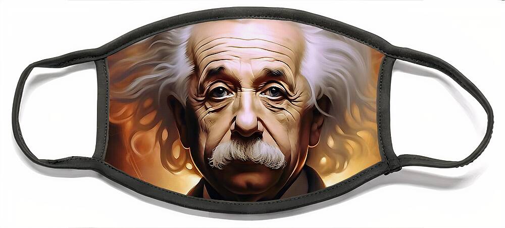 Albert Einstein Face Mask featuring the digital art Albert Einstein Portrait 2 by Mark Ashkenazi