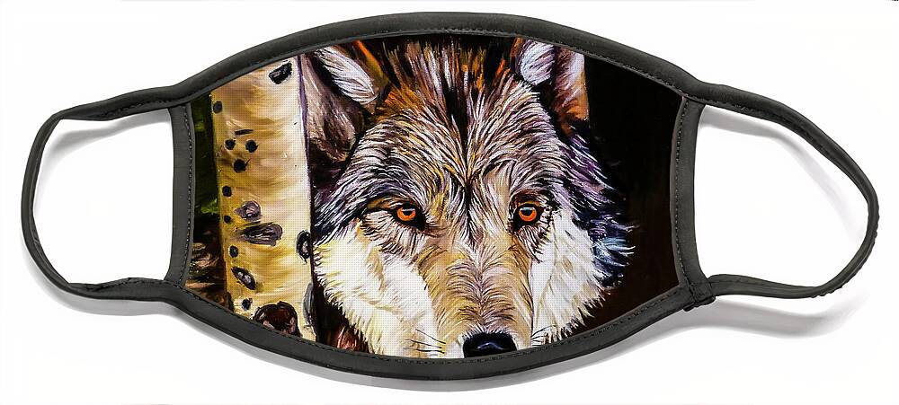 Brown Face Mask featuring the painting Alfie Wolf by Rowan Lyford