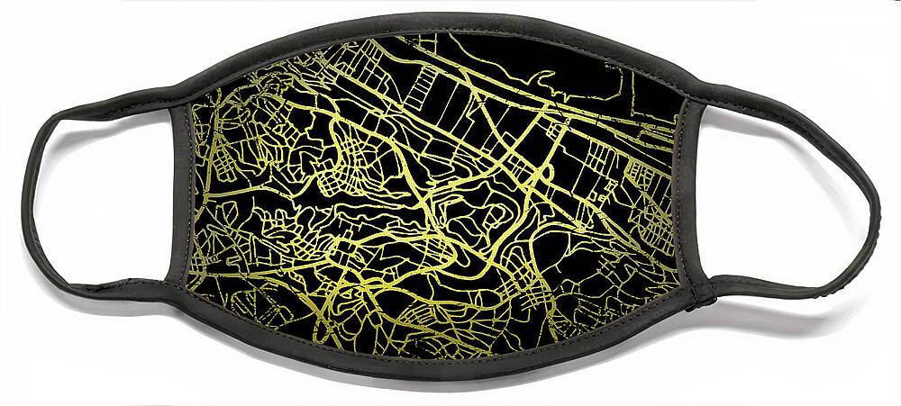 Map Face Mask featuring the digital art Algiers Map in Gold and Black by Sambel Pedes