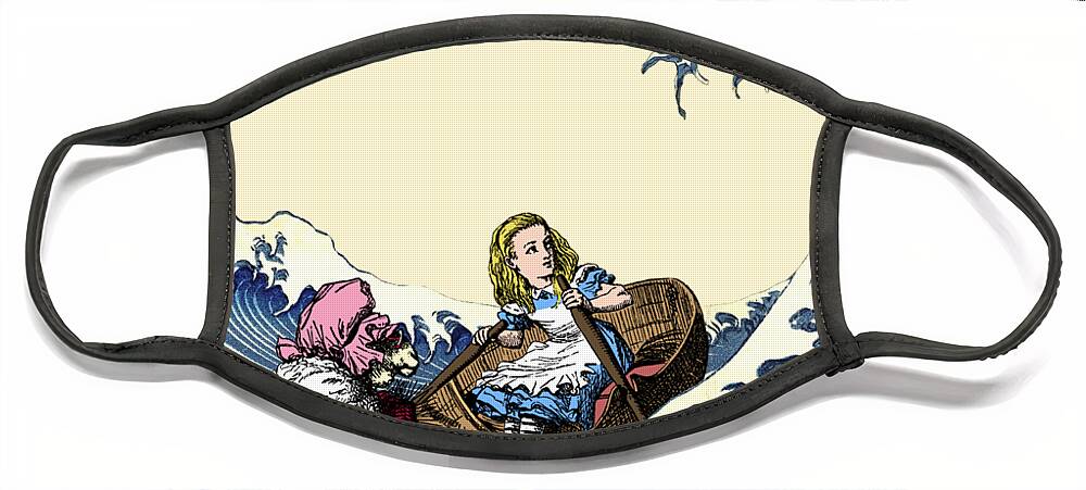 Alice In Wonderland Face Mask featuring the digital art Alice in Wonderland in a boat by Madame Memento