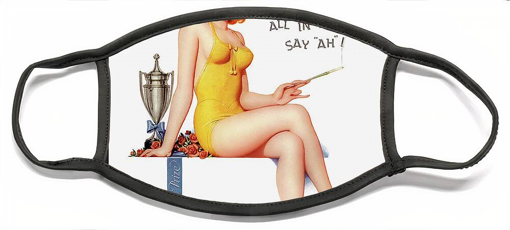 All In Favor Say Ah Face Mask featuring the painting All In Favor Say Ah by Enoch Bolles Vintage Illustration Xzendor7 Art Reproductions by Rolando Burbon