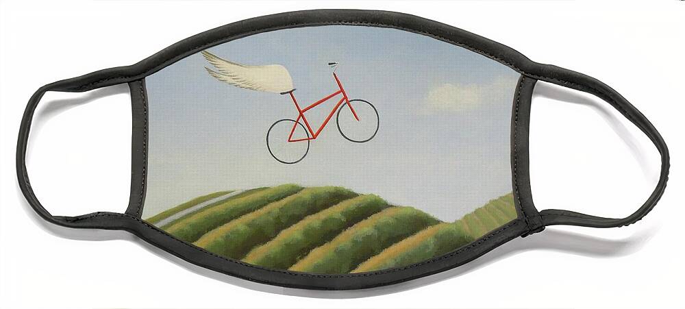 Red Bicycle Face Mask featuring the painting Aloft by Phyllis Andrews
