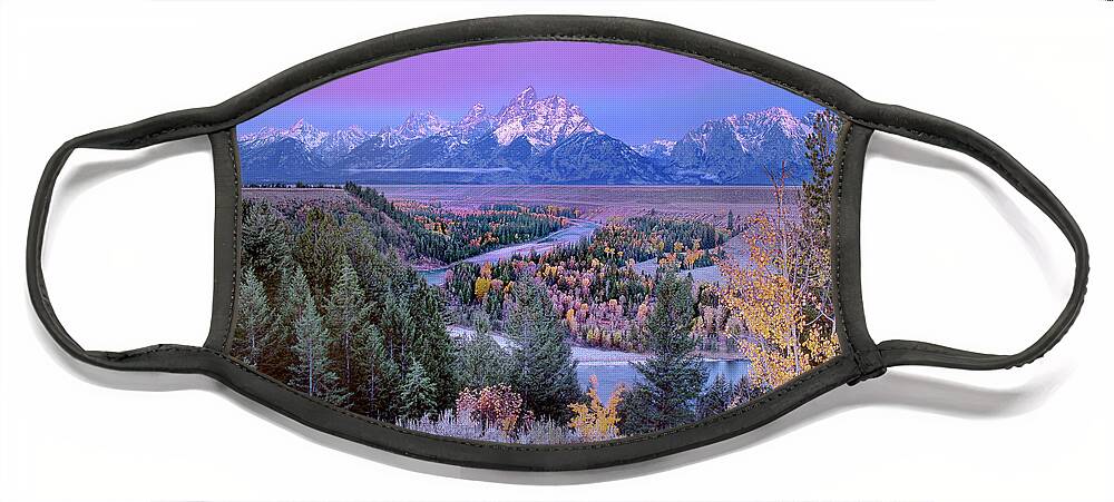 Dave Welling Face Mask featuring the photograph Alpenglow Snake River Overlook Grand Tetons Np by Dave Welling