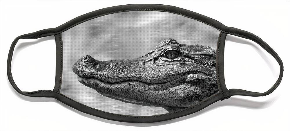 Alligator Face Mask featuring the photograph American Alligator by the Neuse River in North Carolina by Bob Decker