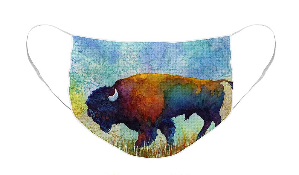 Bison Face Mask featuring the painting American Buffalo 5 by Hailey E Herrera