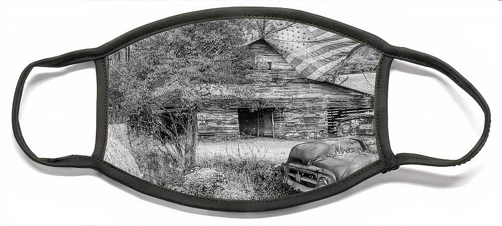 Truck Face Mask featuring the photograph American Country Farm Black and White by Debra and Dave Vanderlaan