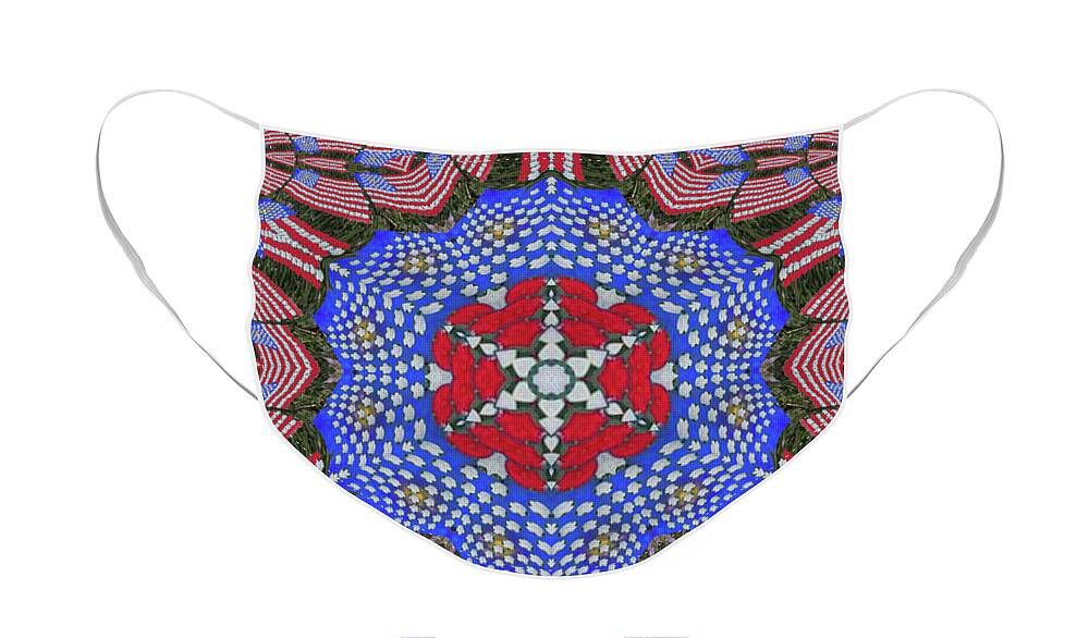 American Flag Face Mask featuring the digital art American Flag - Kaleidoscope -2 by Charles Robinson