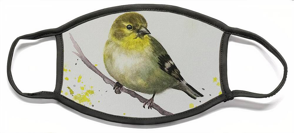 Nature Face Mask featuring the painting American Goldfinch by Linda Shannon Morgan