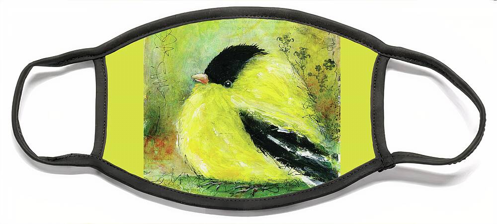 Yellow Finch Face Mask featuring the painting American Goldfinch by Patricia Lintner