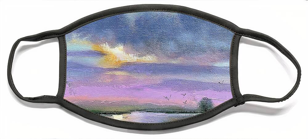 Impressionistic Landscape Face Mask featuring the painting Amethyst Twilight by Maggii Sarfaty