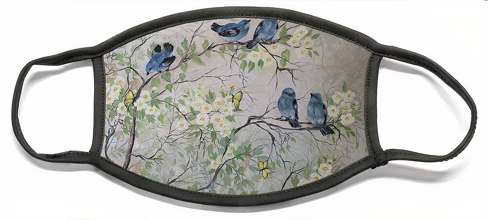 Birds Face Mask featuring the painting Among the Blooms by Barbara Landry